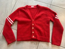 Vintage Sears 1950s Red Letterman Cardigan Varsity Sweater Children's Youth 6-6X