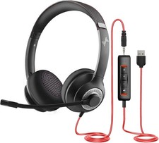 USB Headset with Microphone for PC, On-Ear Computer Laptop Headphones with Noise