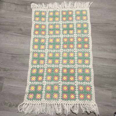 Vintage Floral Pastel Handmade Cottage Core Crochet Rug 56x33