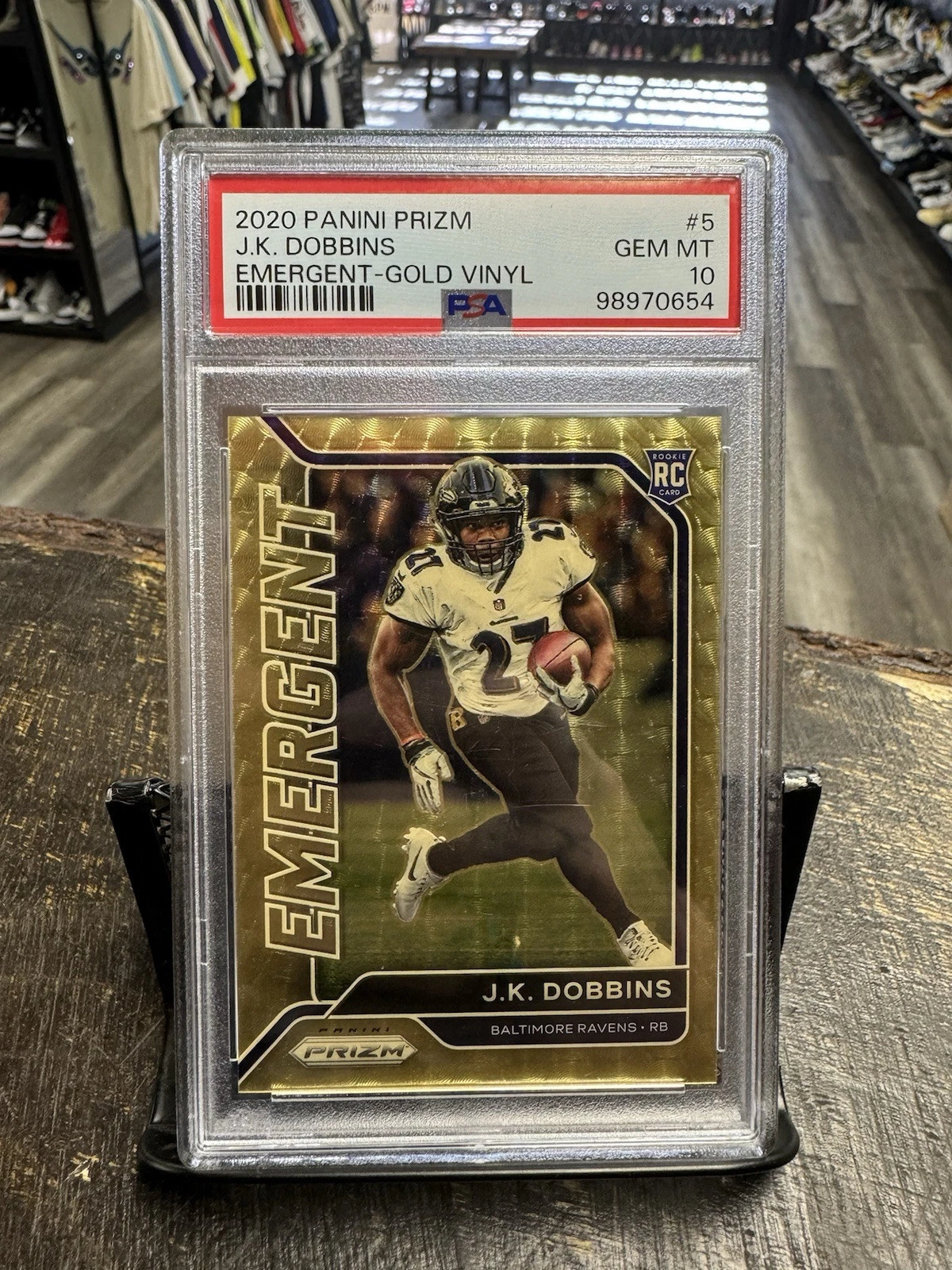 JK Dobbins Panini Prizm Emergent #5 Gold Vinyl
