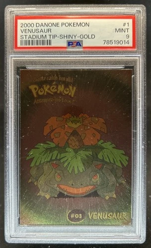 2000 Danone Pokemon Venusaur Stadium Tip Shiny Gold #1 PSA 9
