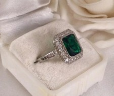 4.20 Ct Emerald Cut Natural Emerald  Diamond Wedding Ring 14K White Gold