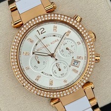 NEW MICHAEL KORS MK5774 PARKER WOMENS CHRONOGRAPH WATCH ROSE GOLD AND WHITE