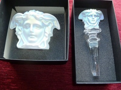 Rosenthal Versace Glass Paperweight & Bottle Stopper New Iridescent Boxed Genuin