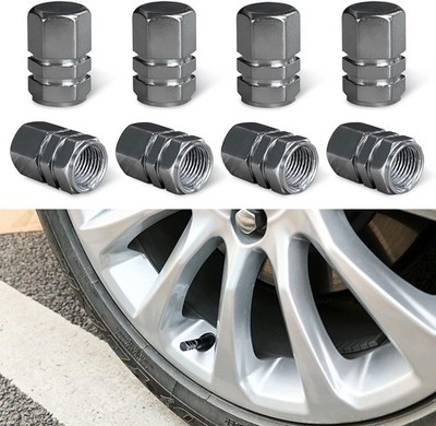 8 PCS Tire Valve Stem Caps, Aluminum Alloy, Corrosion Resistant (Gray)