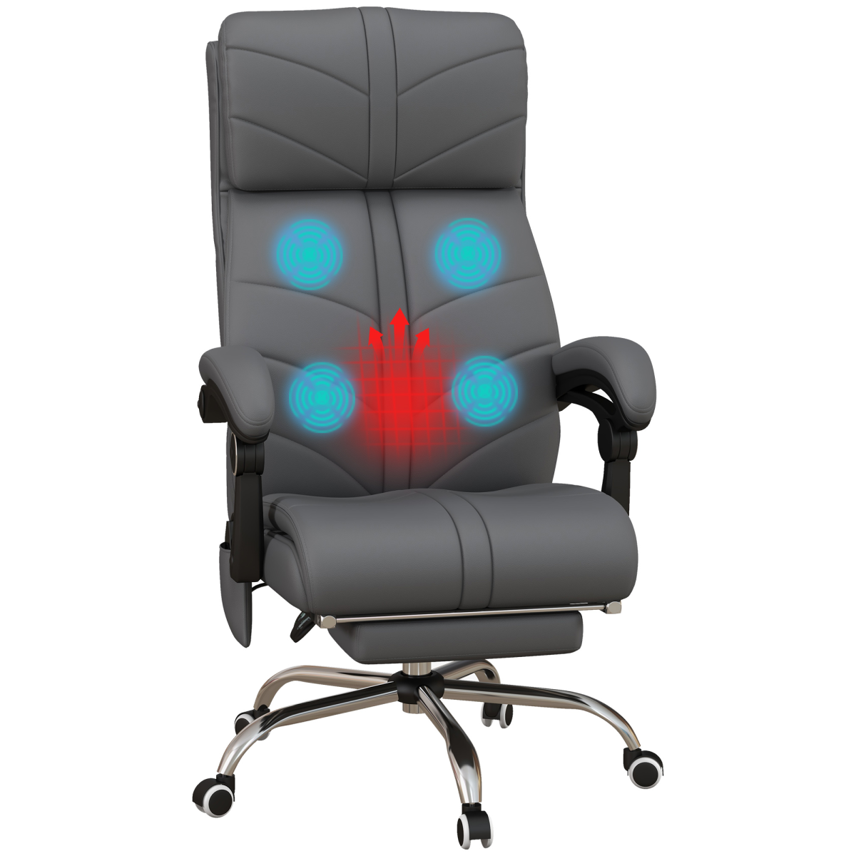 Vinsetto PU Leather Vibration Massage Office Chair with Heat Footrest - Grey