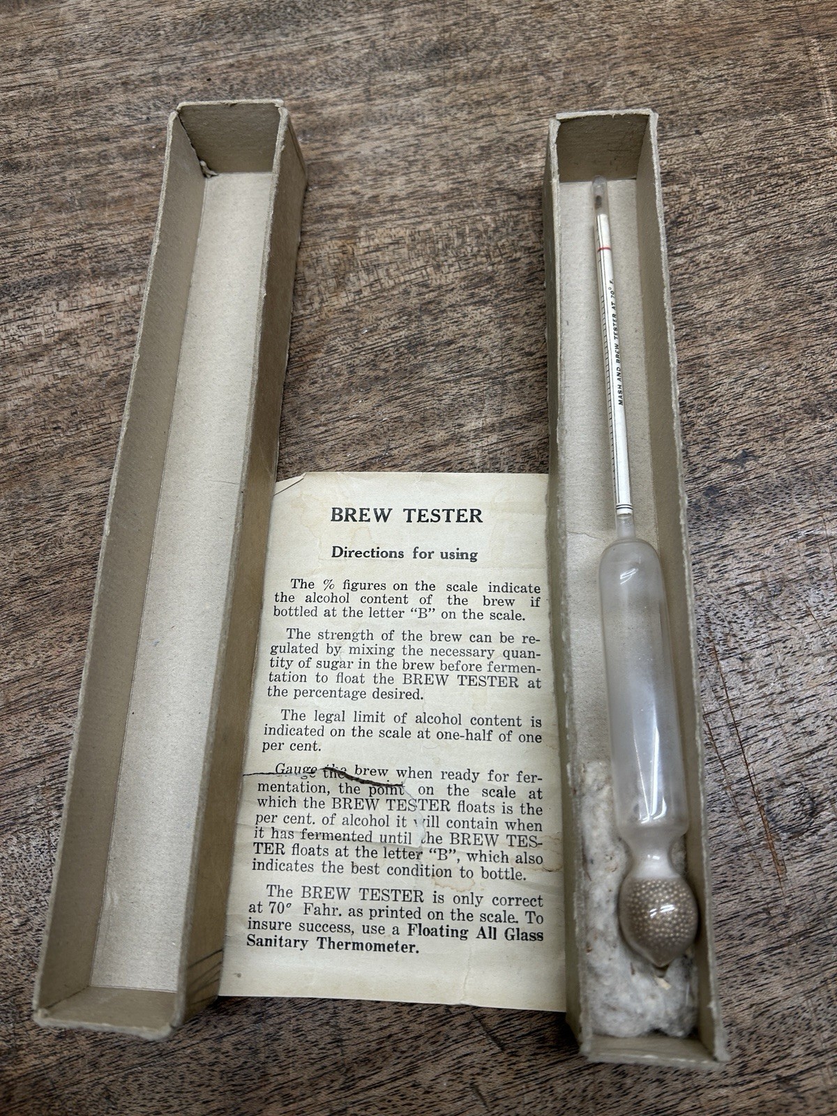 Antique Distillers whiskey alcohol hydrometer ~Mash & Brew Tester @ 70 degrees