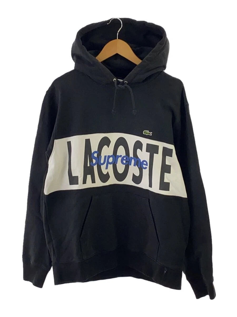 Sweat à capuche Supreme L coton noir imprimé 19AW panneau logo Lacoste occasion