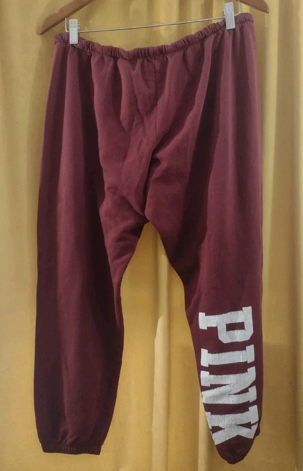 Y2K VS PINK Sweatpants Lounge Pants Pajama Pants Burgundy Cotton Sz L - Image 3 of 4