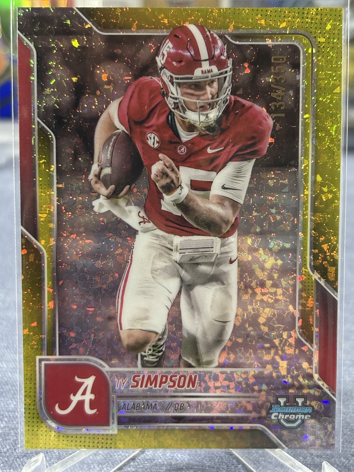 Ty Simpson 2025 Bowman Chrome University #151 Yellow Mini-Diamond /350