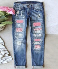 Ladies Patchwork Ripped Design Jeans Size 12/14.