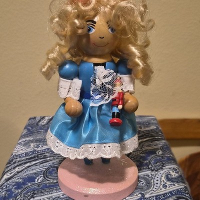 World Market 2022 Decorative Nutcracker Girl Blue Dress Christmas Wood Fabric