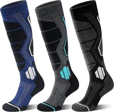 Merino Wool Ski Socks For Men  Medium, Multicolor01 black, Darkgrey, Blue 