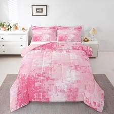 Light Pink Abstract Duvet Quilt Geometric Bedding Set for Kids Boys Girls Tee...