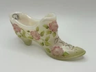 FENTON Glass 95th Anniversary Opalescent  Embossed Roses Shoe SIGNED
