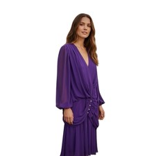 Vintage Purple Dress Made in USA Draped Midi Party Dress L XL