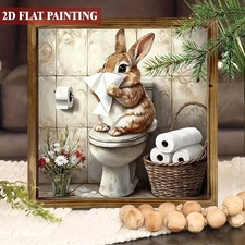 Vintage Easter Wooden Plaque Whimsical Bunny Art Home Bathroom Wall Accent