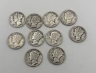 Lot Of 10 Mercury Dimes 1941-1942 90% Silver
