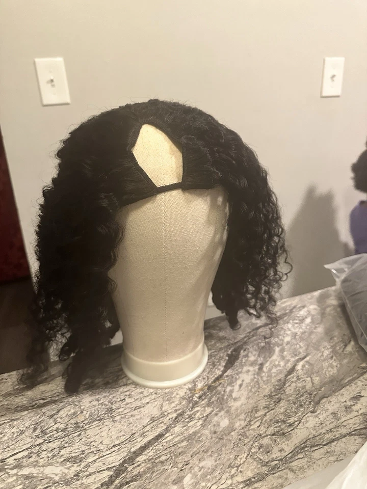 Peluca rizada birmana parte V cabello humano 200 % densidad actualización U parte peluca con dibujo Foto 2 de 3