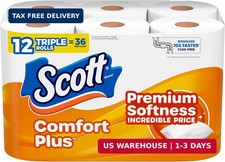 Scott ComfortPlus Toilet Paper 12 Triple Rolls 231 Sheets per Roll Septic Safe 1