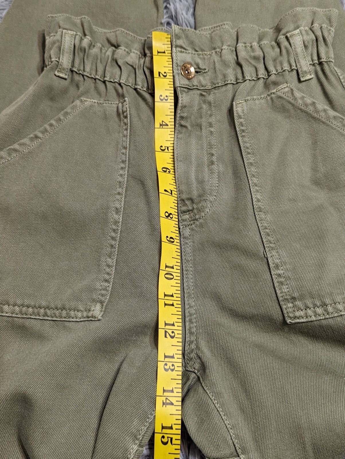 ZARA High Rise Mom Jeans Womens Size 4 Paper Bag Waist Green Denim Cropped thumbnail 6