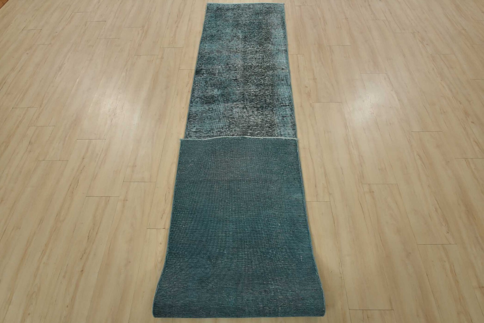 Vintage Overdyed Runner 2’3” x 11’8” Blue Wool Hand-Knotted Carpet