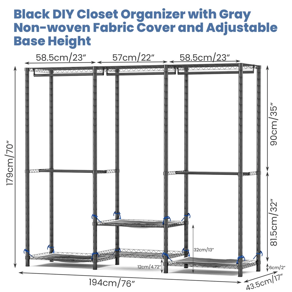 Clothes Rack Heavy Duty Wardrobe Hanger Garment Storage Stand Closet Organizer - Image 3 of 4