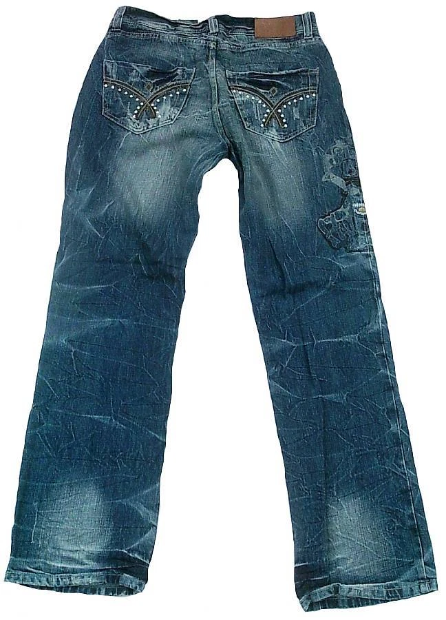 Nine Divine Délavé Stonewash Pirate Tête de Mort Stick Club Jeans G.W36 L32 - Photo 2/2