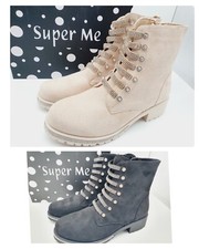 Damenschuhe Stiefeletten Winterschuhe Strasssteine Stiefel schwarz beige 36-41