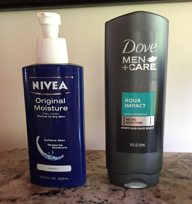 Nivea Lotion, T-Gel Hair Shampoo, Dove Wash, LA Hair Gel, Omni Soap, Set 13 lot 