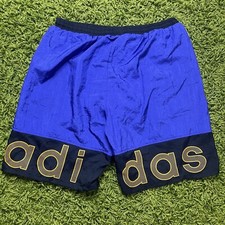 Adidas Vintage 90's Blue Black Nylon Spell Out Shorts Size Medium New NWT