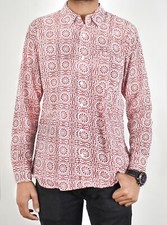 Indian Wedding Dress L Size Hand Block Cotton Pink Floral Shirt Men's Shirts US