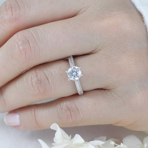 1ct Moissanite Round Cut Solitaire Engagement Ring Sterling Silver 4.5-9 S13A - Picture 8 of 9