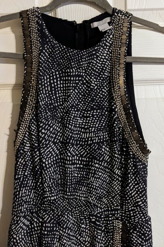 Abito H&M 4 34 nero bianco fantasia boho chic orlo con perline senza maniche - Foto 2 di 6