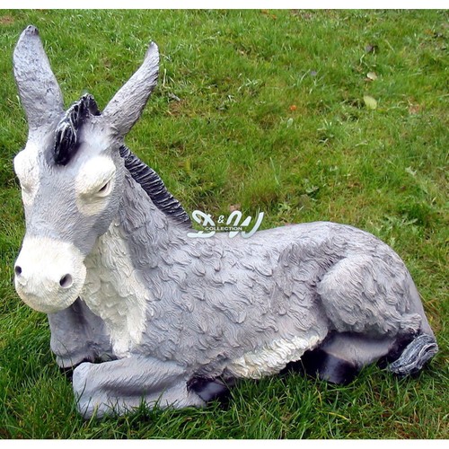 DEKO ESEL liegend grau Garten Tier Figur Dekoration GOLDESEL MÄRCHEN