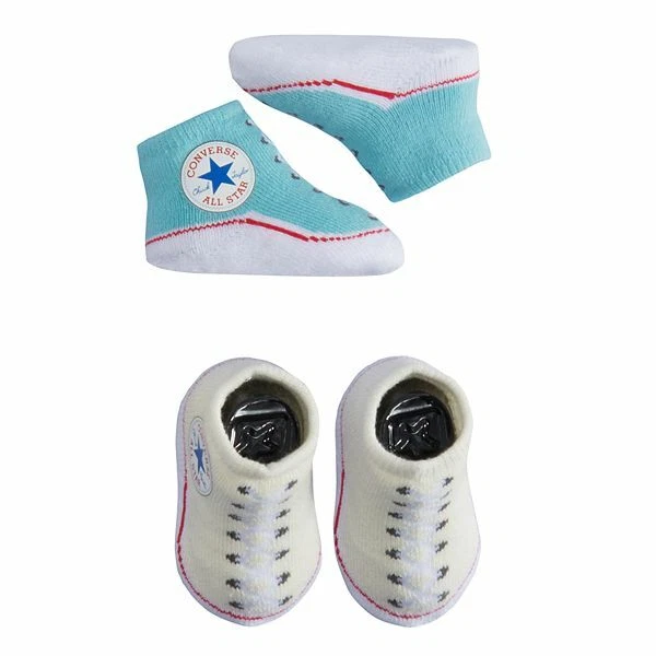 Converse Baby 2 Pk Blue Yellow White Cotton Lace Graphic Sock Booties Set 0 6 M