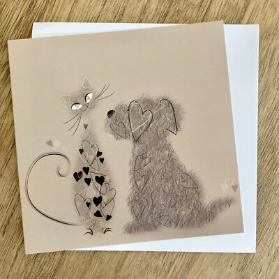 Wirklich schöne Grußkarte Katze & Hund ''Chocolate & Chip'' mit Herzdetails