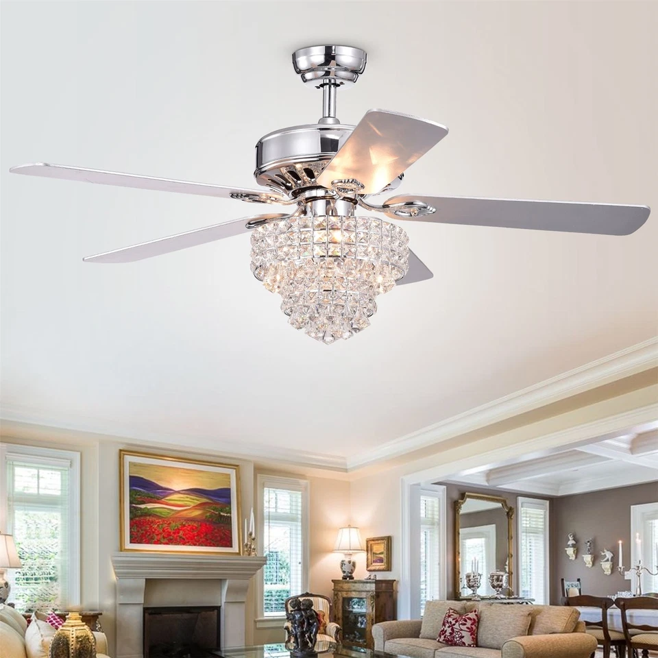 Bryanya 5-Blade 52-inch Chrome Lighted Ceiling Fans Remote - Image 2 of 4