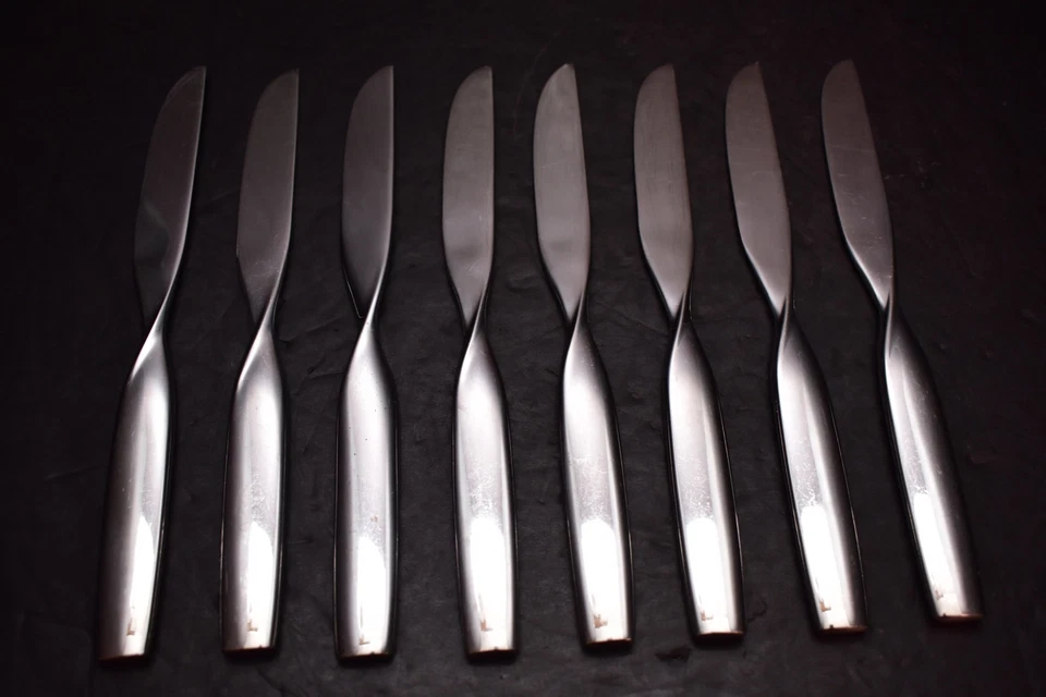 8 cuchillos de cena SASAKI doble hélice acero inoxidable torcido cubiertos Foto 4 de 4