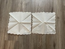 Vintage Linen Embroidered Flower White 9.5  x9.5  Handkerchief Set Of 2