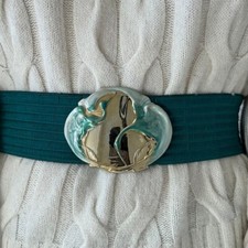Vintage 1970s Womens Charmant Green Wide Waist Belt Retro Beverly Hills Sz S