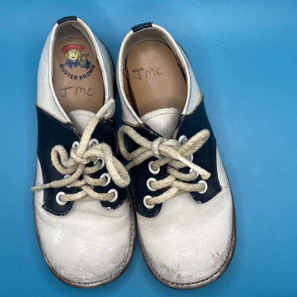 Zapatos vintage Buster marrón niños silla Oxford blanco y negro talla 8,5 C/A años 70 Foto 2 de 4