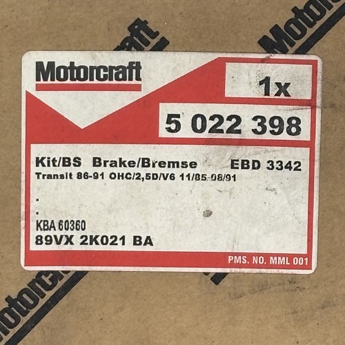 Motorcraft Ford Transit 1986-1991 Front Wheel Axle Brake Pads 5022398 - Picture 4 of 4
