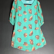 Anthropologie EVERLY Sz S Flouncy Green Floral Dress Lined Dress 3/4 Sleeves