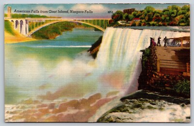 Vintage Postcard American Falls Rainbow Bridge Niagara Falls New York J7