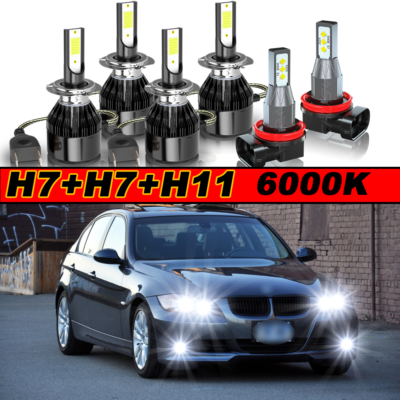 6 Bulbs Halogen Headlights Hi/Lo Beams + Fog Lights 6000K For BMW - Foto 5