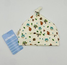 JoJo Maman B b  Baby Knot Hat Yellow Woodland Animals Print 100 Cotton Newborn