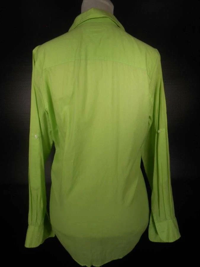 Hermosa Blusa Para Mujer Talla 4 Tommy Hilfiger Verde Polka Manga Larga Botón Foto 4 de 4