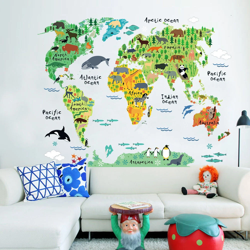 Children Wall Sticker Bedroom Kids Baby Room Educational World Map