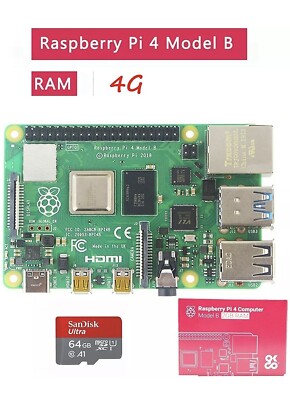 US Raspberry Pi 4B Model B 4 GB RAM DIY Kit Case Fan SD Card Micro-SD HDMI